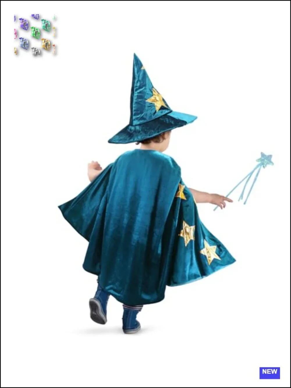 Kids Wizard Costume Set with Cape, Hat & Wand Halloween Cosplay Party Fancy